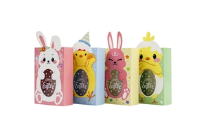 Set de 4 cajas de dulces de Pascua con ventanas de conejo y pollito de dibujos