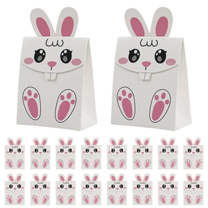 Sachets cadeaux Pâques motif lapin avec oreilles 3D, lot de 18 sacs en carton