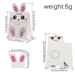 Boîte à bonbons de Pâques avec oreilles de lapin et mesures détaillées des dimensions