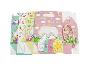Coffret cadeau de Pâques avec étiquettes poussin et motifs d'œufs pour la fête