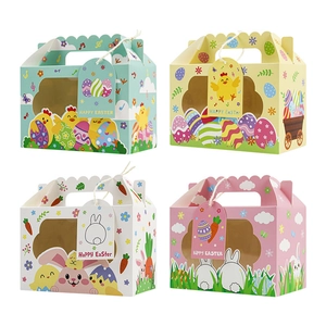 Boîtes Cadeau de Pâques Avec Fenêtre Poignée Poussin Lapin Œuf Motif Emballage Boîtes en Papier Carton pour Fête