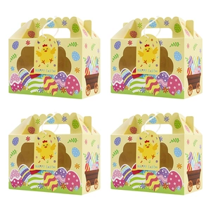 Lot de 4 boîtes cadeaux de Pâques avec poignées, fenêtre et étiquettes poussin sur blanc