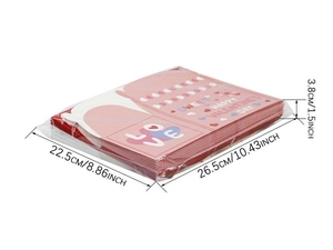 Detail view of pink Valentine's gift bags in packaging with 26.5x22.5cm size markers