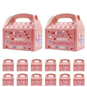 Pink heart-themed Valentine's Day gift boxes with handles and sweet love message prints