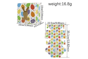 Detailed size guide of Easter bunny gift box with 3D view and flat dimensions layout
