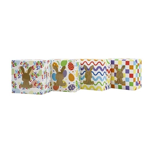 Easter gift box set with bunny window cutouts and colorful holiday patterns