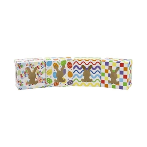 Easter gift boxes with rabbit cutout window and colorful holiday patterns for candy