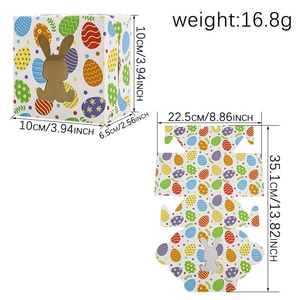 Easter rabbit hollow gift box with colorful eggs pattern and 3D assembly dimensions
