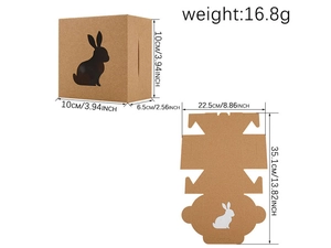 Détail de la boîte cadeau lapin en papier kraft avec dimensions et structure pliante