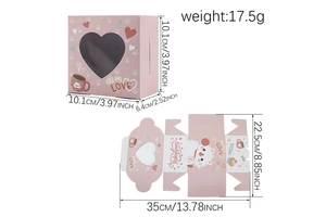 Caja de regalo rosa con gato y ventana de corazón con dimensiones de montaje 3D