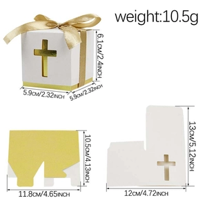 Hollow cross ribbon gift box with gold base for wedding favor and party candy packaging