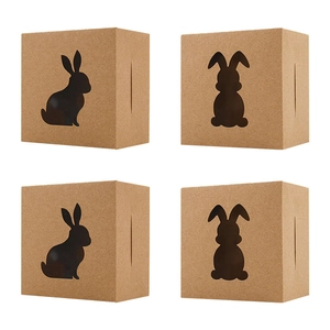 Boîte Cadeau en Papier Kraft Ajouré Lapin de Pâques Pour Bonbons Boulangerie Fête Boîte à Friandises Pliante Marron