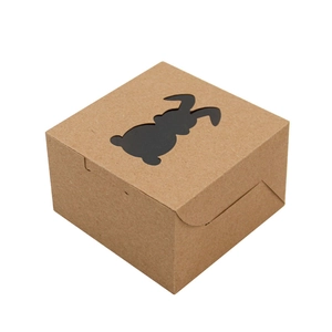 Easter brown kraft paper gift box featuring a hollow-out rabbit design for parties
