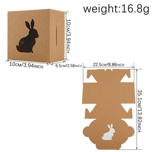 Boîte cadeau lapin de Pâques en papier kraft avec design ajouré et dimensions détaillées