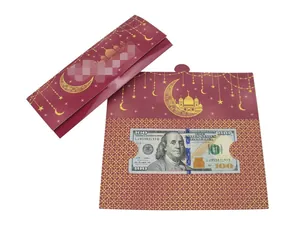 Detail view of red moon and castle greeting card showing cash holder functionality