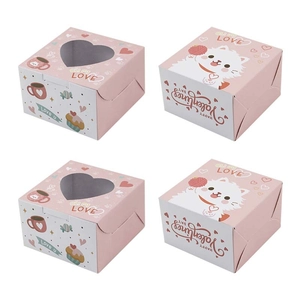 Caja de dulces rosa para San Valentín con ventana de corazón y motivos de gatos lindos