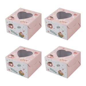 Set de cuatro cajas de regalo rosas con ventana de corazón, dulces motivos y letras Love u