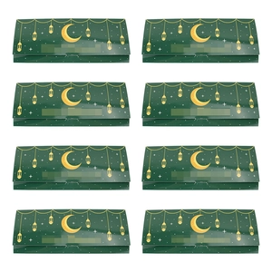 Set of 8 Eid Mubarak gift money holders with green and gold moon and star designs