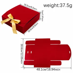 Square red wedding gift box with gold ribbon and dimensions for party favors