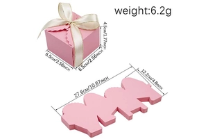 Pink wave-cut wedding candy box with cream ribbon showing 3D view and flat template