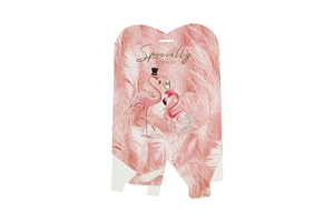 Detail der rosa Flamingo-Geschenkbox mit Specially FOR YOU Text und Federmusterdruck