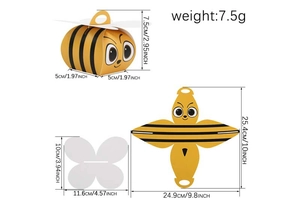 Detailed size chart for bee-shaped candy boxes with weight and dimension metrics