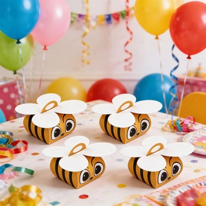 Set of 4 cute yellow bumblebee party favor boxes with wings handle and stripe patterns