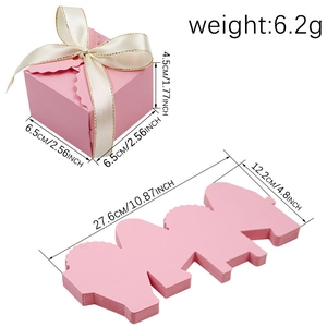 Pink European style candy box with beige bow and detailed size specifications shown