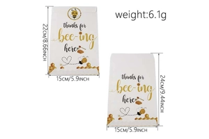Detailed size specifications for bee themed gift bags with two height options
