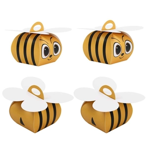 Cute Cartoon Bee Shaped Candy Box Striped Yellow Paper Gift Box With Wing Handle For Birthday Party Wedding Favor Packaging