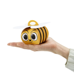 Handheld bumblebee shaped gift candy box with yellow stripes and white wing handles