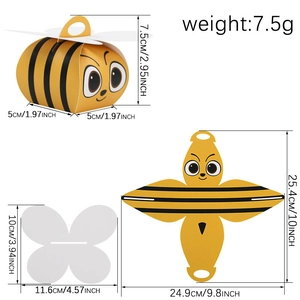 Cartoon honey bee favor box with wings, yellow and black striped candy gift packaging