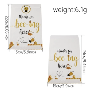 Bee-themed gift bags with 'thanks for bee-ing here' print in two sizes 22cm and 24cm