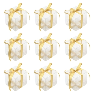 Scatole Regalo Quadrate in PVC Trasparente Con Nastri di Raso Oro Per Bomboniere Matrimonio Confezioni Per Caramelle