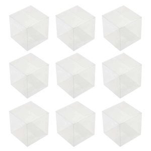 Set di nove scatole trasparenti in PVC quadrate da 7 cm per confetti e regali nozze