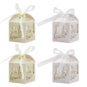Scatola di Caramelle Svuotata Torre Eiffel Confezione Regalo in Carta Perlata Con Fiocco per Matrimonio Festa Taglio Laser Stile Europeo