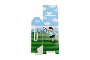 Vue à plat de la boîte cadeau de football dépliée avec illustration de gardien de but