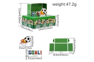 Dimensions détaillées de la boîte cadeau football avec panneaux Goal décoratifs