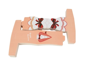 Detailed flat lay of pink bride and groom wedding candy boxes with Happy Wedding text