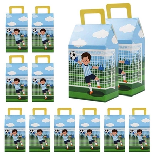 Boîtes cadeaux football avec motif gardien et poignées jaunes pour fêtes, lot de 12