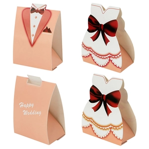 Wedding Candy Boxes Suit And Dress Shape Paper Favor Containers For Marriage Party Souvenir Gifts Pink White
