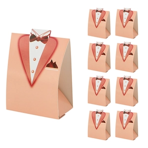 Pink tuxedo design wedding favor boxes with bow tie details set of nine pieces