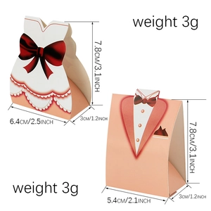 Pink and white European style wedding candy boxes with bride and groom attire design