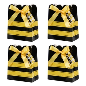 Bee Theme Candy Box Cardboard Paper Black Yellow Stripes With Sweet Tag And Ribbon Bowknot For Birthday Party Favors