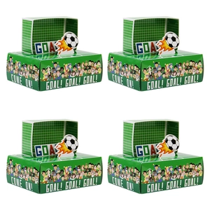 Lot de quatre boîtes cadeau thème football vert avec designs de but et ballon en feu
