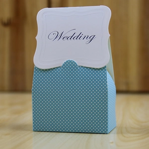 Blue and white polka dot wedding candy gift box with elegant Wedding text decoration