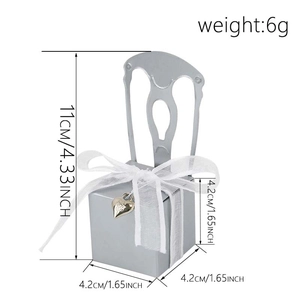 Silver chair shaped wedding favor box with ribbon and heart charm 11cm height
