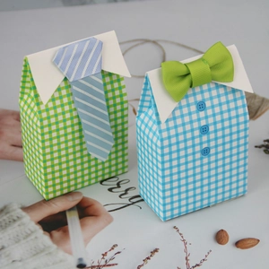 European creative shirt shaped candy box set with decorative ties and plaid patterns