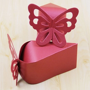 European style red laser-cut butterfly candy box with pearlescent finish for weddings