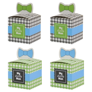 Set of four plaid My Little Man gift boxes with bow ties for parties and sweets